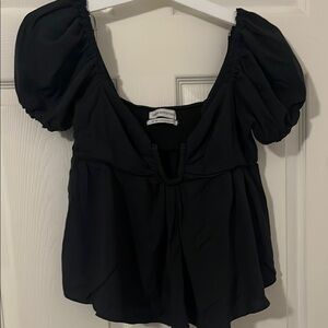 Urban Outfitters Black Puff Sleeve Tie Front Blouse